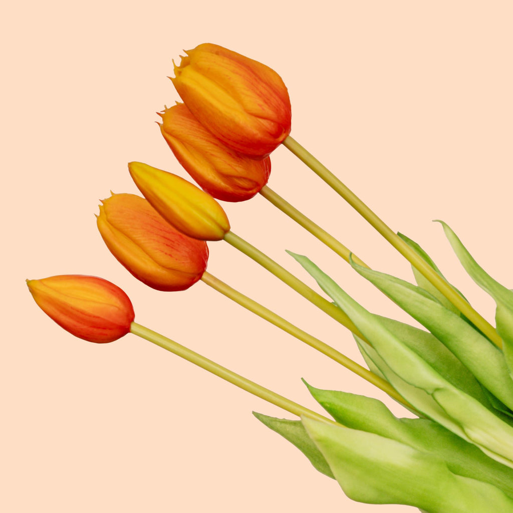 Tulpen boeket Oranje - 5 stuks - 'Real Touch' Kunst tulpen - 42 cm
