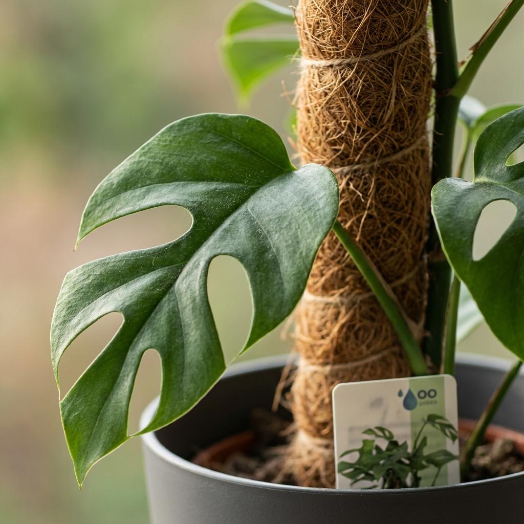 Kamerplant - Mini Gatenplant - Monstera Minima Mosstok - Groen - Weinig onderhoud - 1 Plant - met Potter Grijs - Pot 19cm - Hoogte 90cm