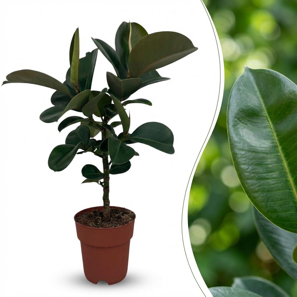 Kamerplant - Rubberplant - Ficus Elastica Cloe - Groen - Weinig onderhoud - 1 Plant - Pot 19cm - Hoogte 65cm