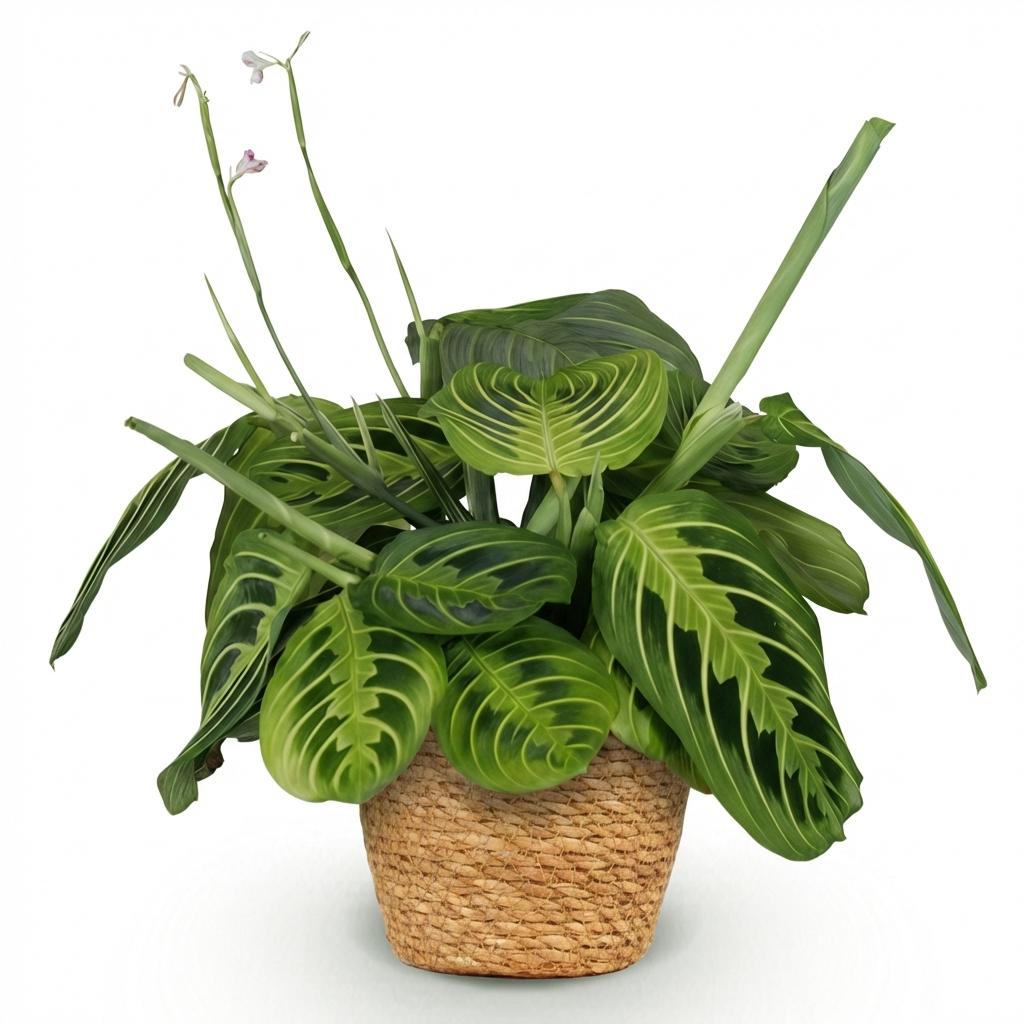 Kamerplant - Maranta Fascinator Lemon Lime - Gebedsplant - Huisdiervriendelijke Plant - Groen - 1 Plant - met Mand - Pot 12cm - Hoogte 25cm