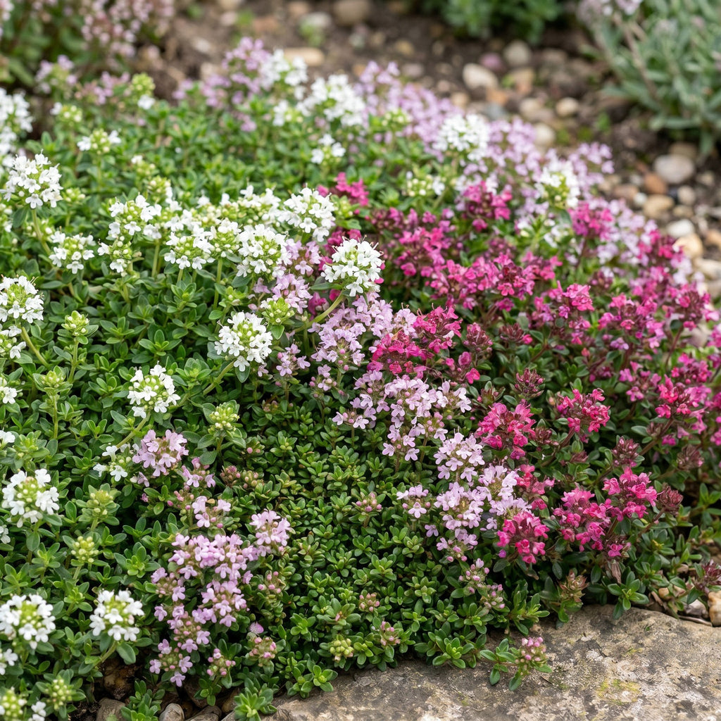 Vasteplant - Thymus Tricolour - Tym - Bodembedenkend - Roze - Rood - Wit - 6 Planten - Pot 11cm - Hoogte 15-25cm