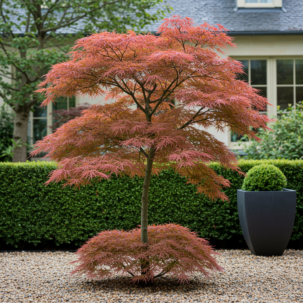 Terrasplant - Japanse Esdoorn - Acer palmatum Jerre Swarts - Donker Rood - 1 Plant - Bladverliezend -  Pot 19cm Hoogte 70cm
