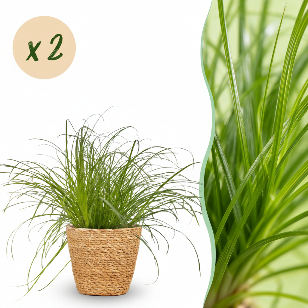 Kamerplant - Cyperus alternifolius Zumula - Kattengras - Huisdiervriendelijke Plant - Groen - 2 Planten - met Mand - Pot 12cm - Hoogte 20cm
