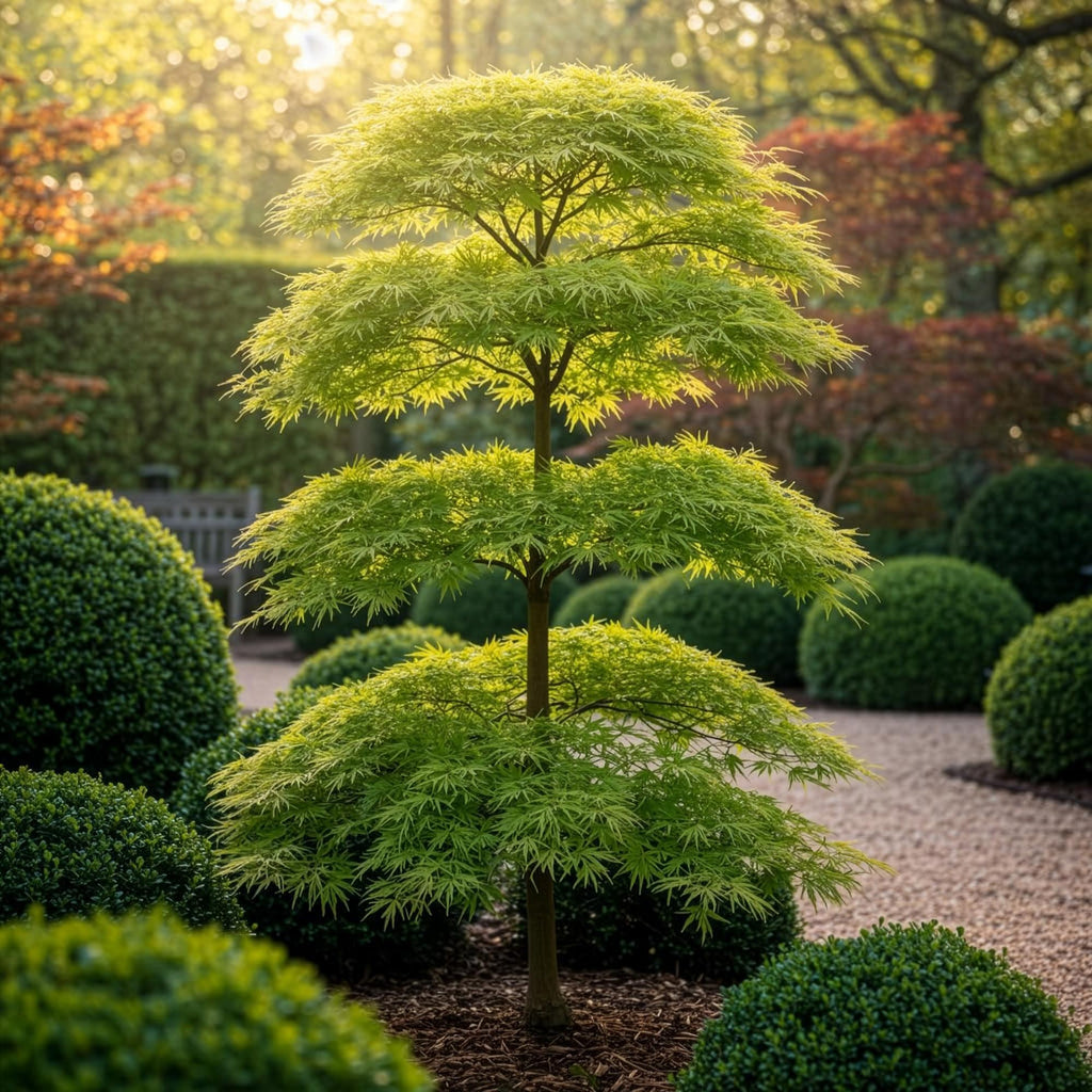 Tuinplant - Acer palmatum Emerald Lace - Groen - 3 Planten - Bladverliezend - Weinig Onderhoud - Pot 12cm Hoogte 35cm