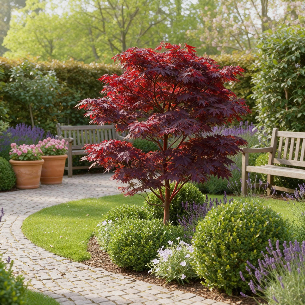 Tuinplant - Acer palmatum Atropurpureum - Paars - 1 Plant - Blad verliezend - Weinig Onderhoud - Pot 12cm Hoogte 35cm