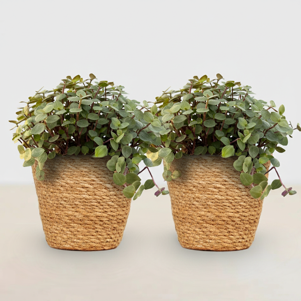Kamerplant - Calissia repens - Kattengras - Huisdiervriendelijk - Groen - 2 Planten - met Mand - Pot 12cm - Hoogte 17-20cm