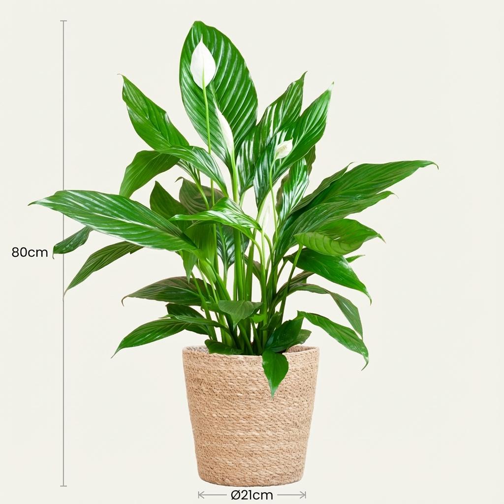 Spathiphyllum met Mand Zeegras naturel - 80cm - Ø21