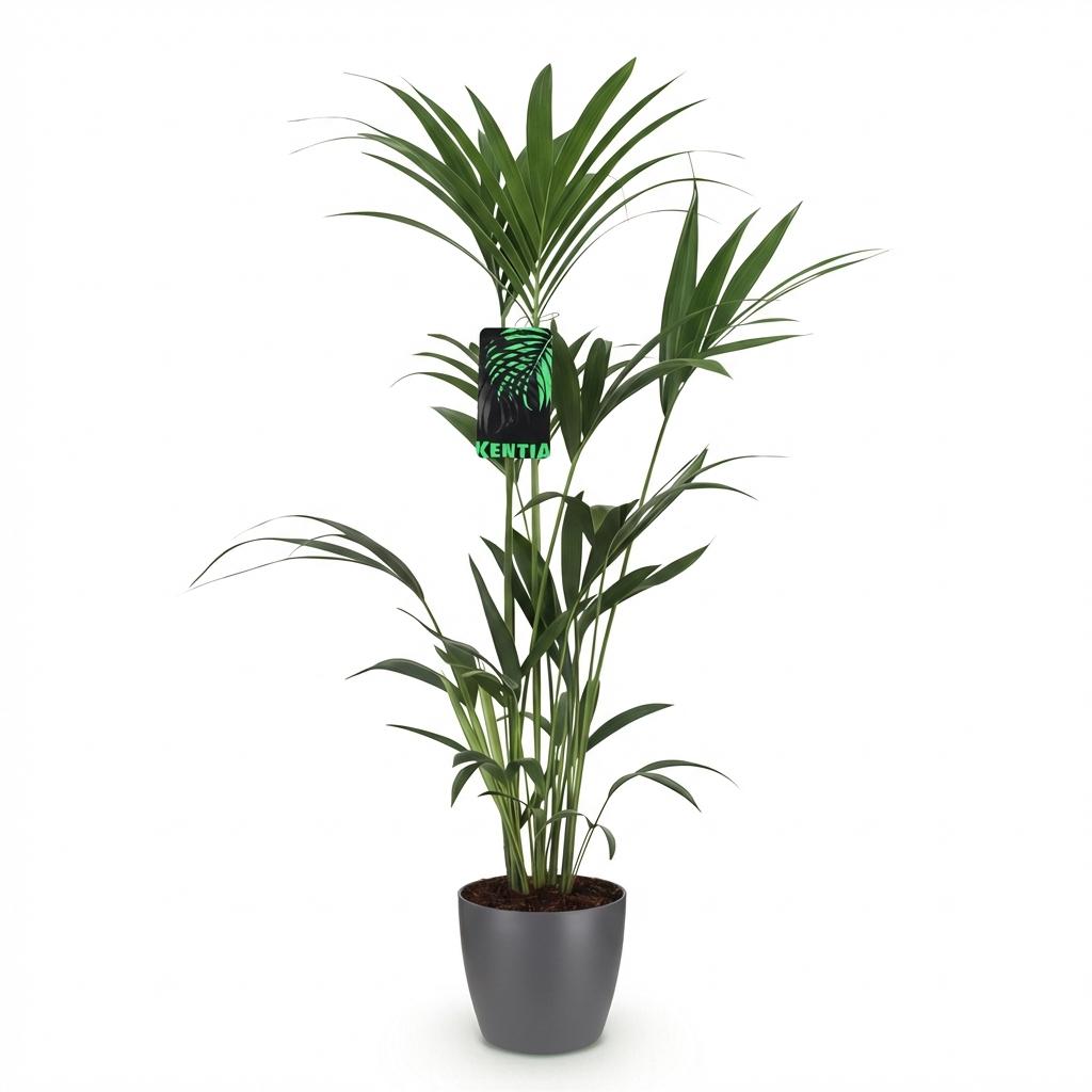 Kamerplant - Howea Forsteriana - Kentia Palm - Weinig Onderhoud - Groen - 1 Plant - met Potter Grijs - Pot 21cm - Hoogte 120-130cm