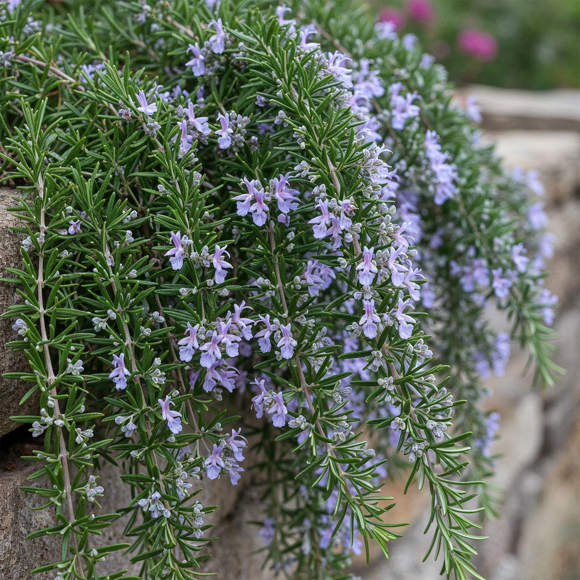Plant op Stam - Rosmarinus officinalis Prostratus - Terras Plant - Bladhoudend - Winterhard -Paarse Bloem - Pot 19cm Hoogte 70 - 90cm
