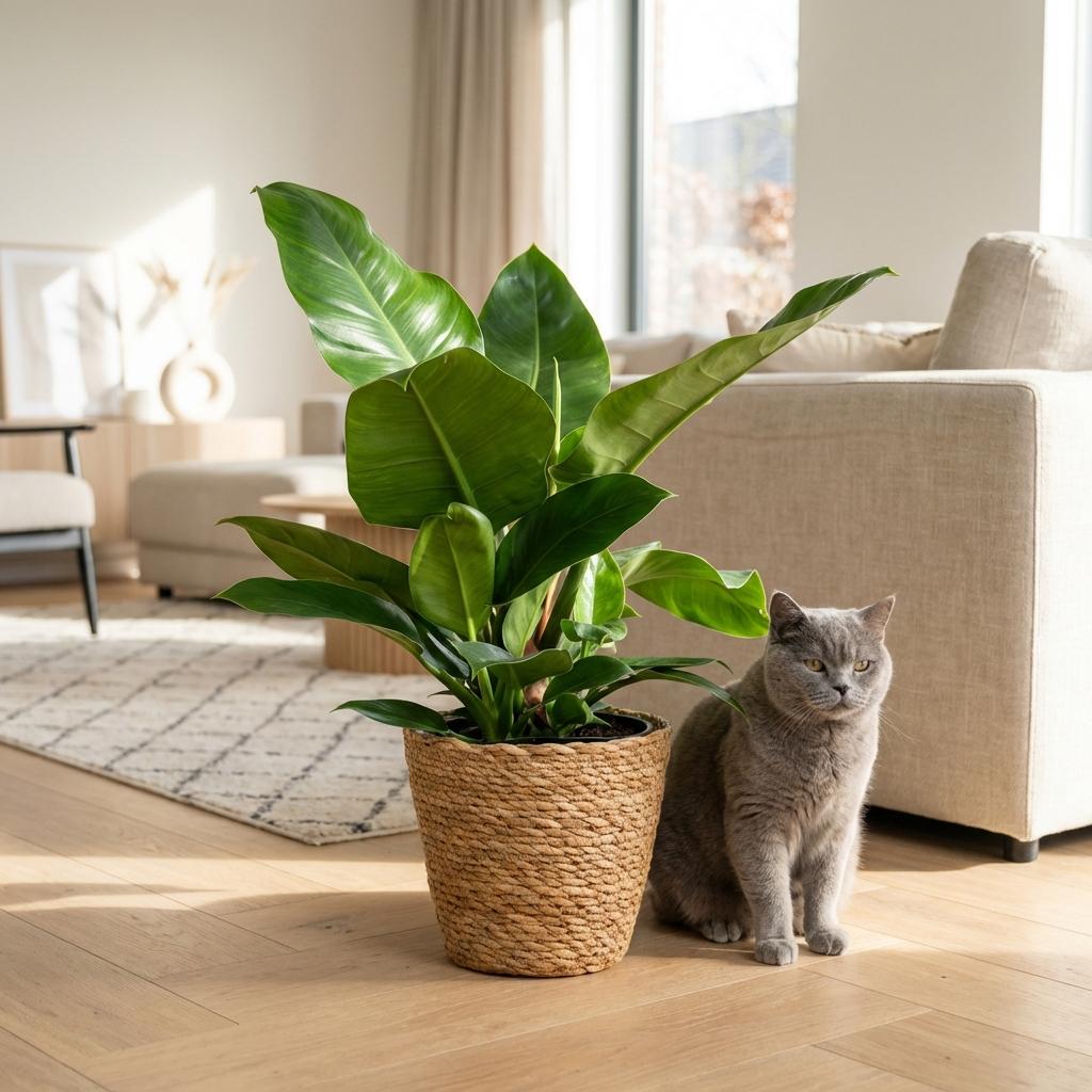 Kamerplant - Philodendron - Philodendron Imperial Green - Groen - Weinig onderhoud - 1 Plant - met Mand - Pot 19cm - Hoogte 65cm