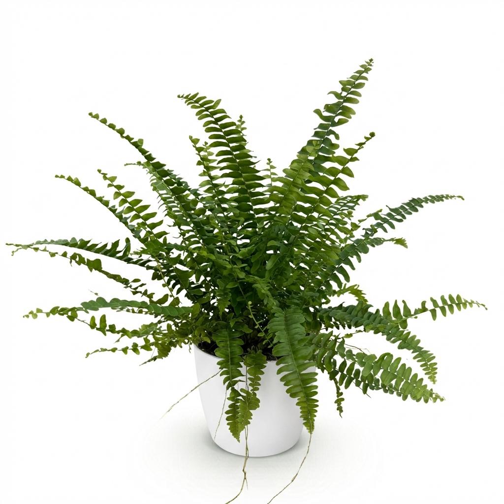 Kamerplant - Nephrolepsis exaltata Green Lady - Varen - Huisdiervriendelijke Plant - Groen - 1 Plant - met Potter Wit - Pot 12cm - Hoogte 25cm