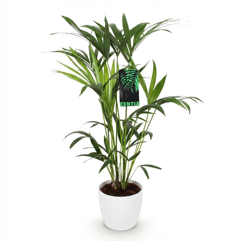 Kamerplant - Howea Forsteriana - Kentia Palm - Weinig Onderhoud - Groen - 1 Plant - met Potter Wit - Pot 19cm - Hoogte 80-85cm