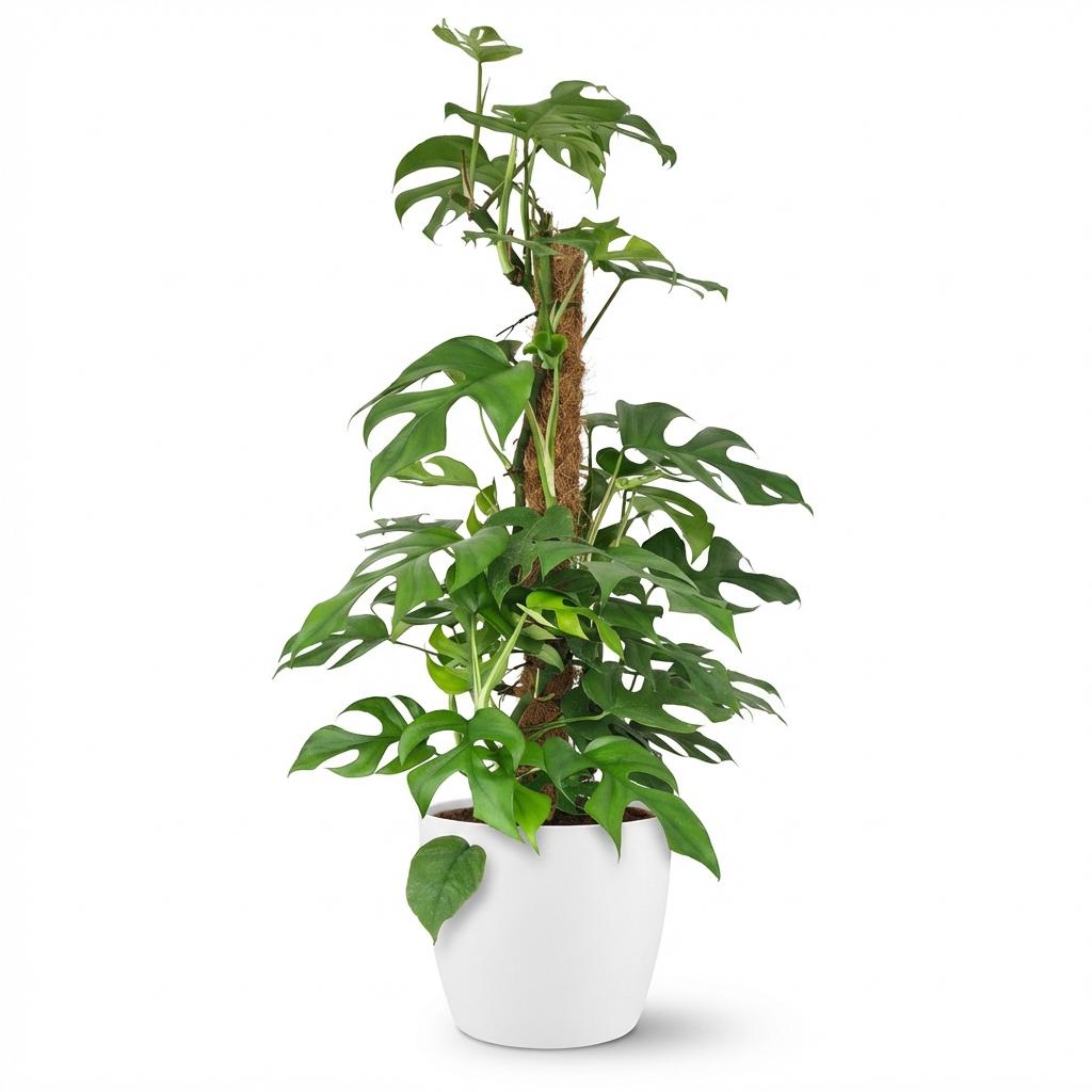 Kamerplant - Mini Gatenplant - Monstera Minima Mosstok - Groen - Weinig onderhoud - 1 Plant - met Potter Wit - Pot 19cm - Hoogte 90cm