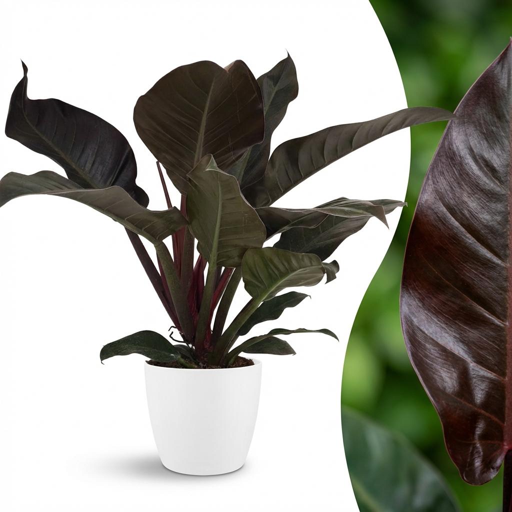 Kamerplant - Philodendron - Philodendron Imperial Red - Rood - Weinig onderhoud - 1 Plant - met Potter Wit - Pot 19cm - Hoogte 60cm