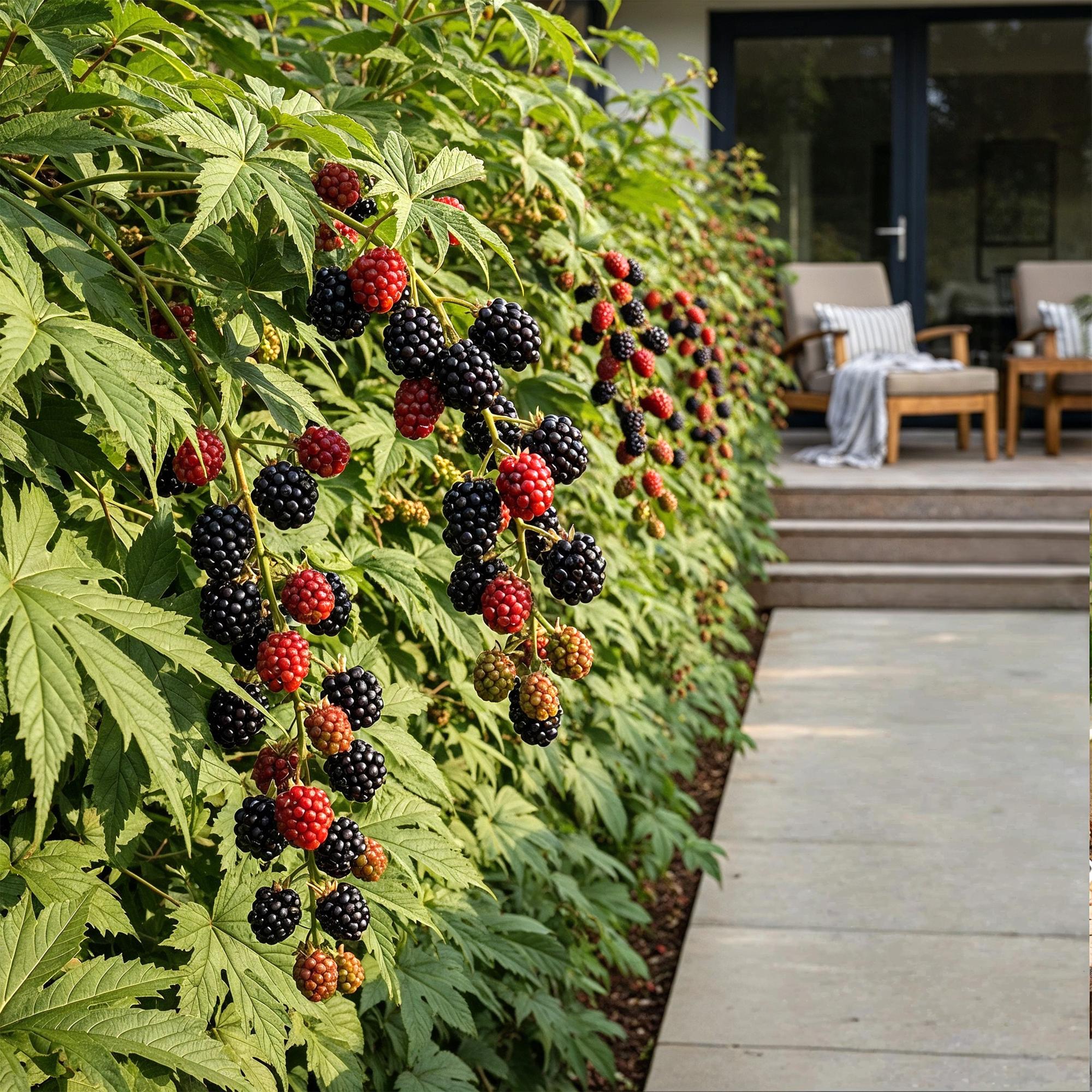 Fruitplanten - Groenblijvende Braam - Rubus Thornless Evergreen - Winterhard - 6 Planten - Pot 9 cm - Zwarte Braam