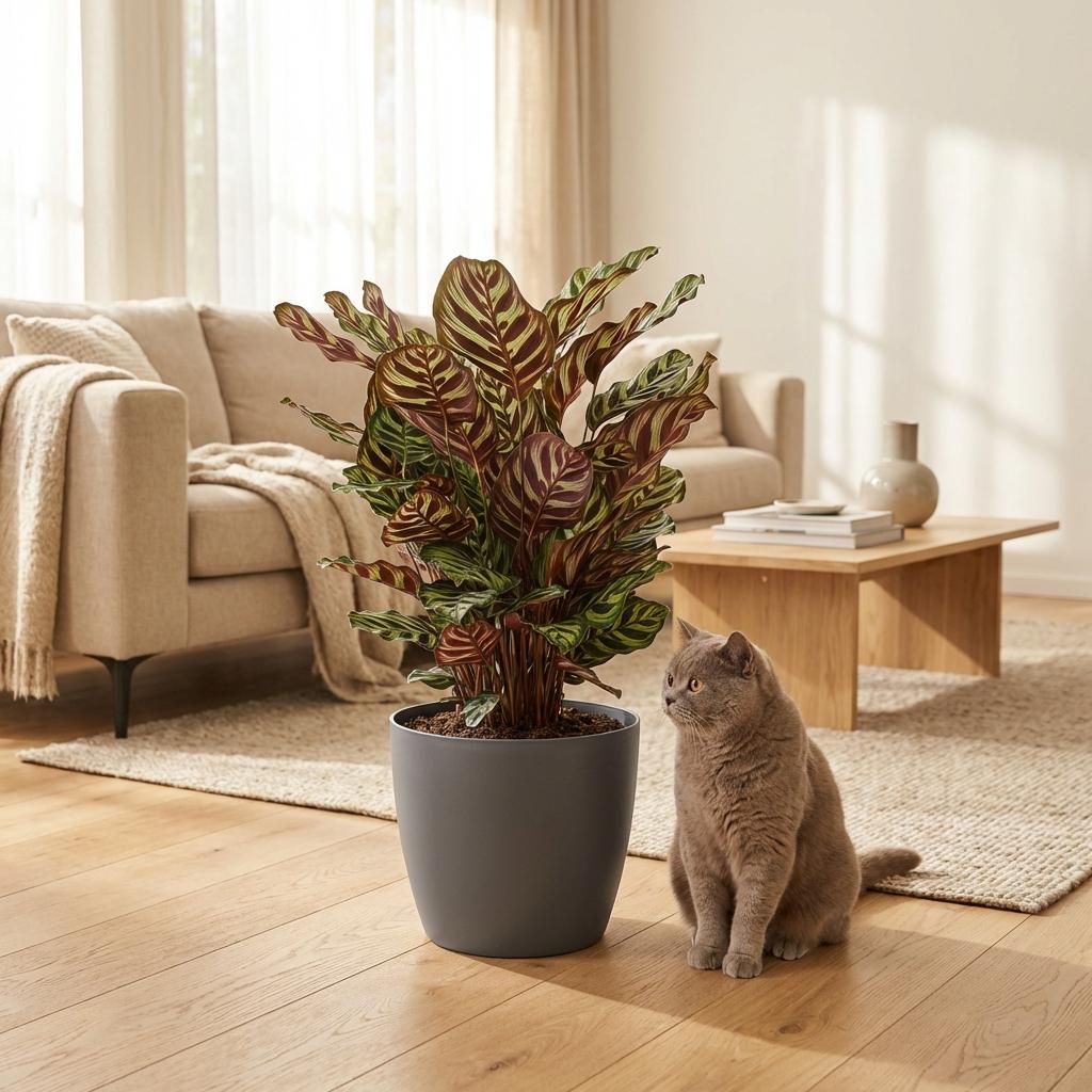 Kamerplant - Pauwenplant - Calathea Makoyana - Groen - Weinig onderhoud - 1 Plant - met Potter Grijs - Pot 19cm - Hoogte 70cm