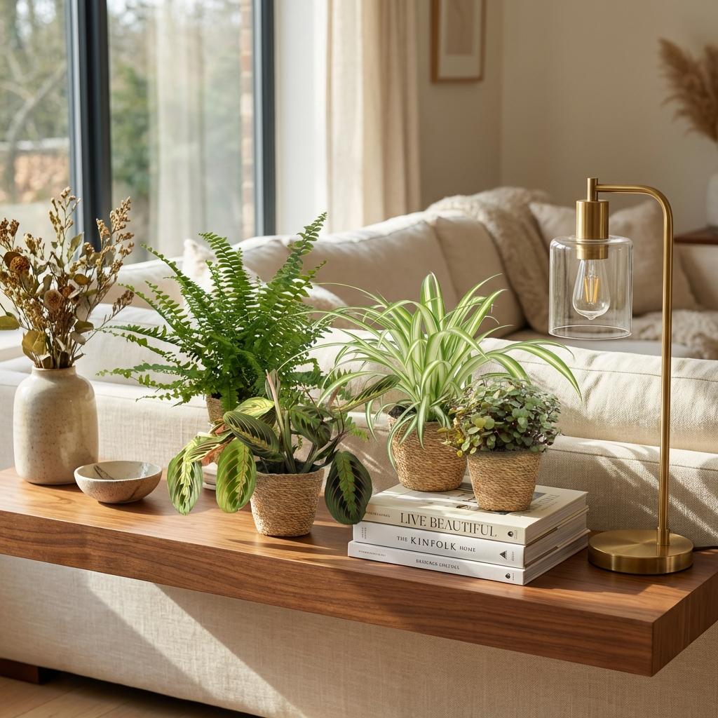 Kamerplant - Chlorophytum - Maranta - Calissia - Nephrolepsis - Mix van 4 - Huisdiervriendelijke Planten - Groen - 4 Planten - met Mand - Pot 12cm - Hoogte 25cm