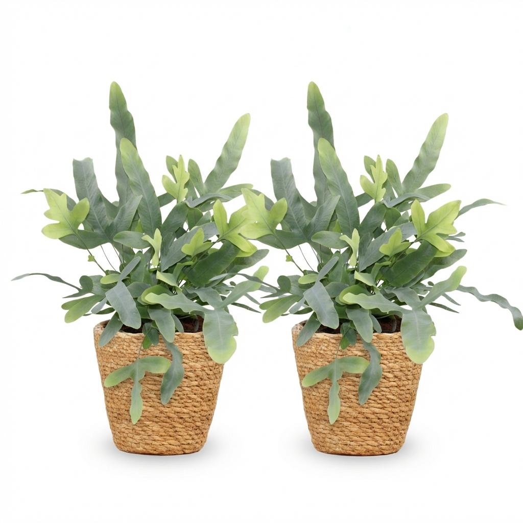 Kamerplant - Phlebodium aureum Blue Star - Blauwe Varen - Huisdiervriendelijke Plant - Blauw - 2 Planten - met Mand - Pot 12cm - Hoogte 25cm