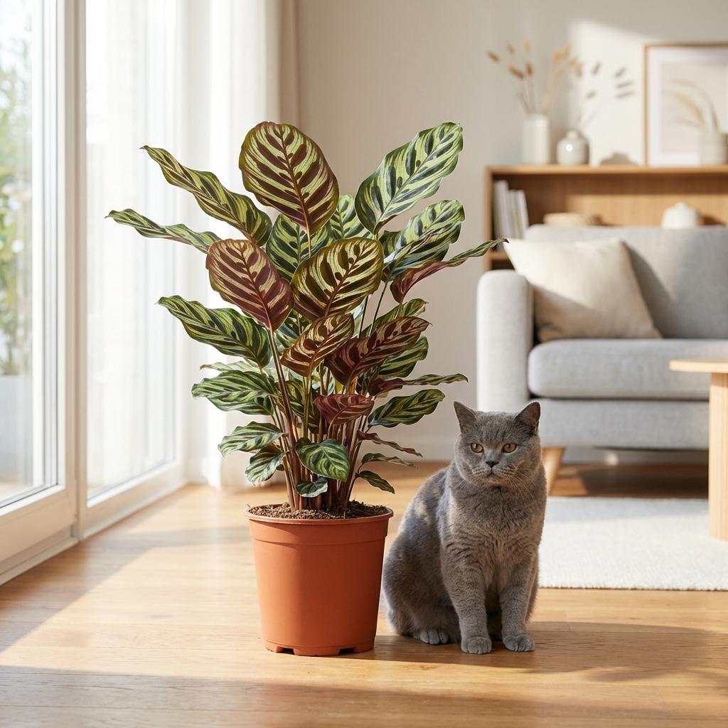Kamerplant - Pauwenplant - Calathea Makoyana - Groen - Weinig onderhoud - 1 Plant - met Potter Wit - Pot 19cm - Hoogte 70cm