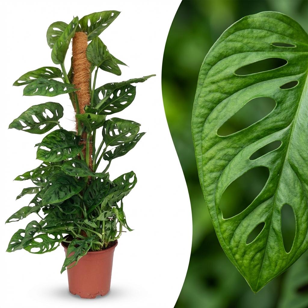 Kamerplant - Monkey Mask - Monstera Andansonii Mosstok - Groen - Weinig onderhoud - 1 Plant - Pot 19cm - Hoogte 90cm