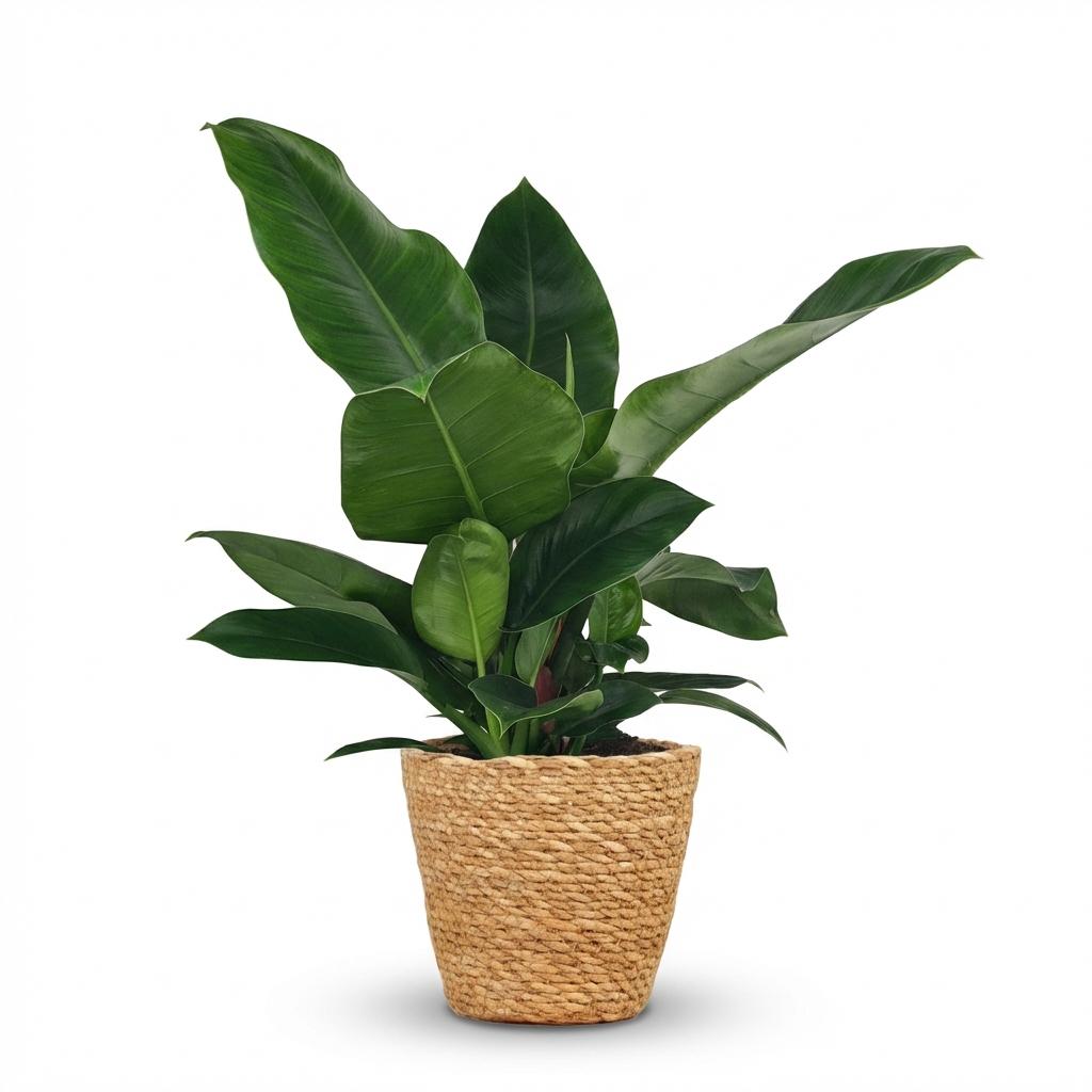 Kamerplant - Philodendron - Philodendron Imperial Green - Groen - Weinig onderhoud - 1 Plant - met Mand - Pot 19cm - Hoogte 65cm
