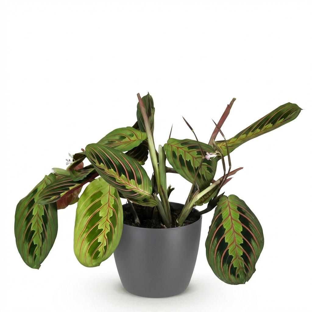 Kamerplant - Maranta Fascinator Tricolour - Gebedsplant - Huisdiervriendelijke Plant - Groen - 1 Plant - met Potter Grijs - Pot 12cm - Hoogte 25cm
