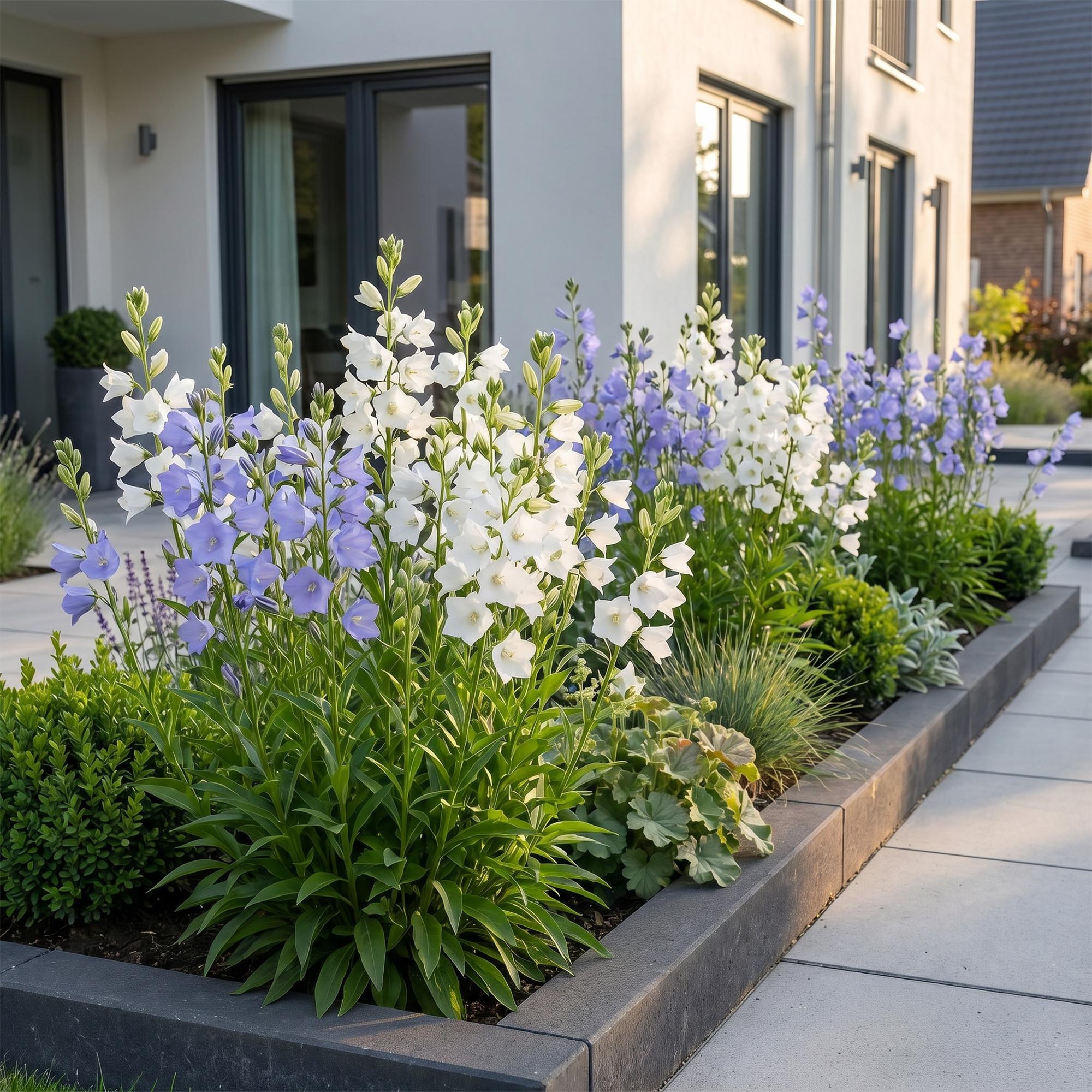Vasteplant - Campanula persicaria Duo - Perzikbladklokje - Bijen- en vlinderlokkers - Blauw - Wit - 24 Planten - Pot 11cm - Hoogte 15-25cm