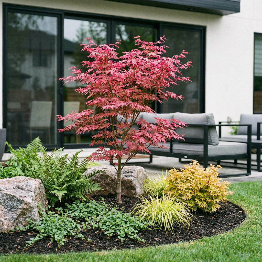 Tuinplant - Acer palmatum Phoenix - Japanse Esdoorn - Bladverliezend - Groen - Rood - 1 - Pot 26cm - Hoogte 90cm