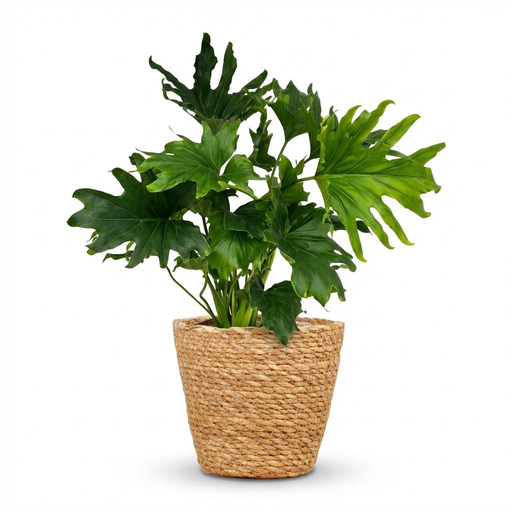 Kamerplant - Philodendron - Philodendron Lickety split - Groen - Weinig onderhoud - 1 Plant - met Mand - Pot 19cm - Hoogte 70cm