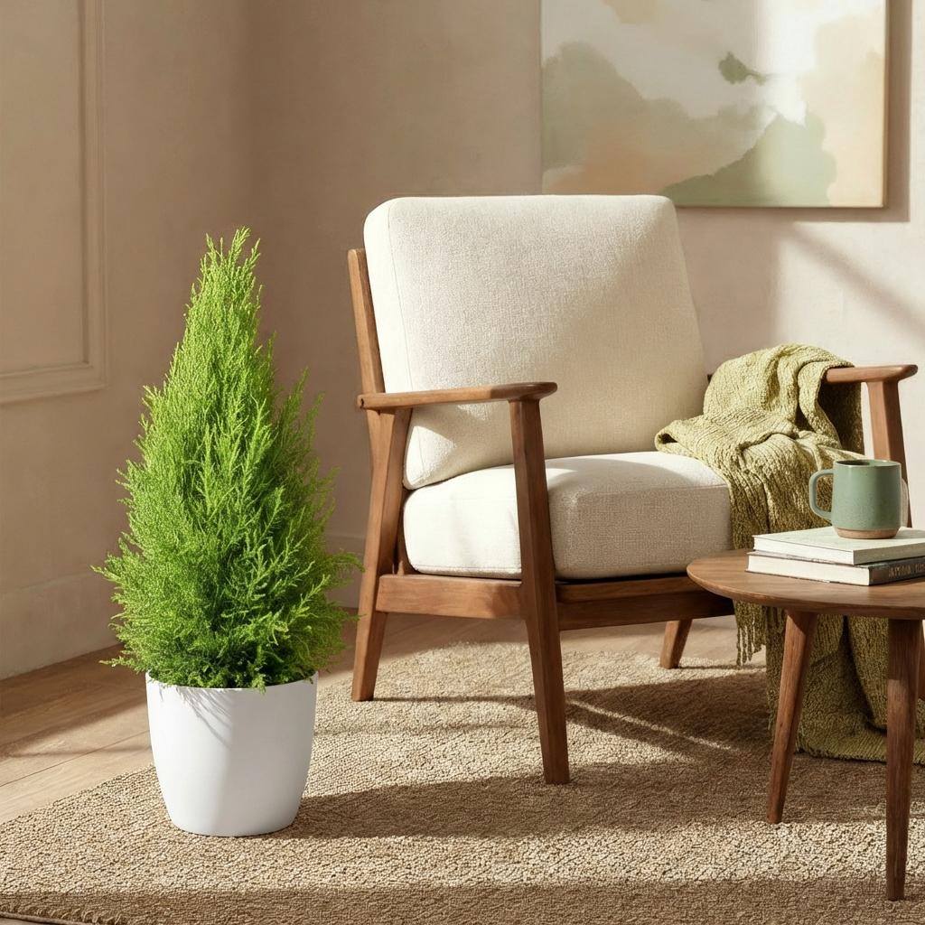 Kamerplanten - Cupressus Gold Crest Wilma - Kamer conifeer - Weinig onderhoud - Groen - 1 Plant - met Potter Wit - Pot 21cm - Hoogte 85-95cm