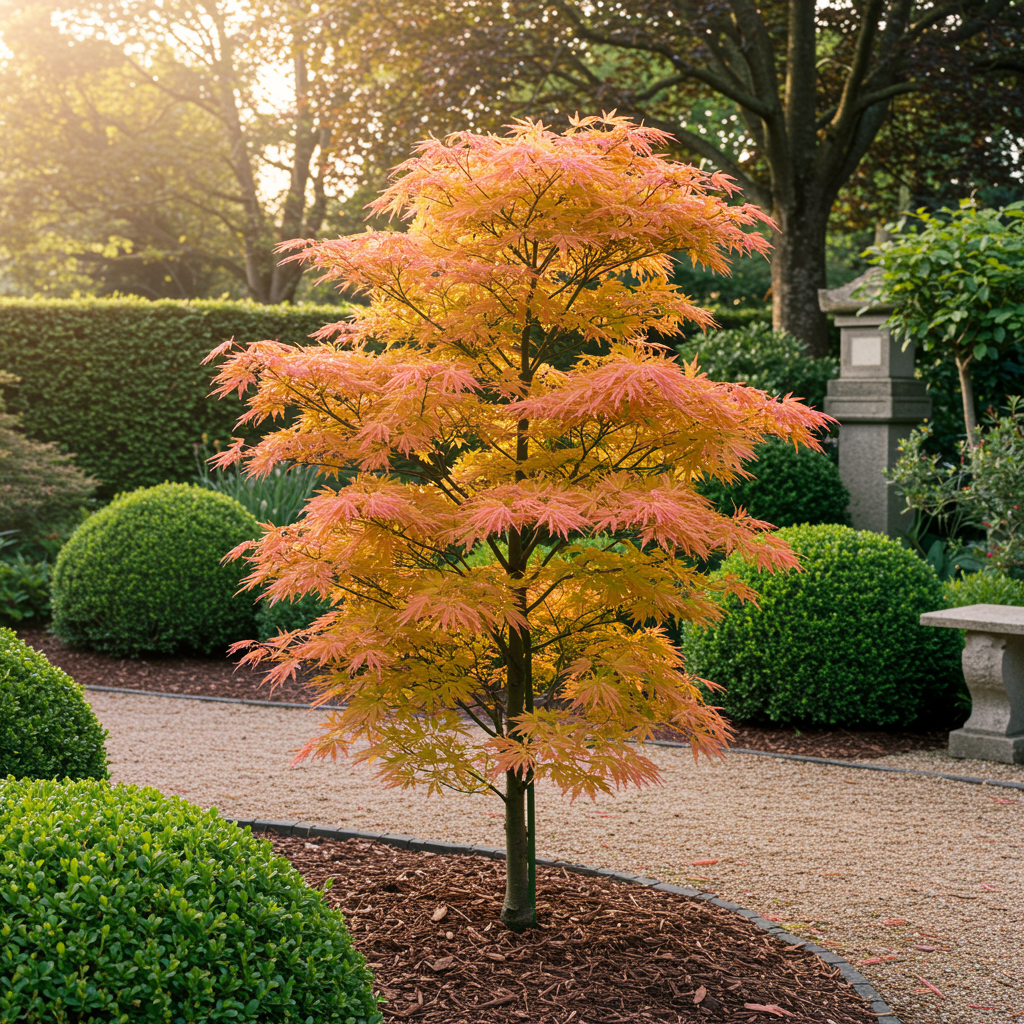 Terrasplant - Japanse Esdoorn - Acer palmatum Katsura - Oranje - 2 Planten - Bladverliezend - Pot 19cm Hoogte 70cm