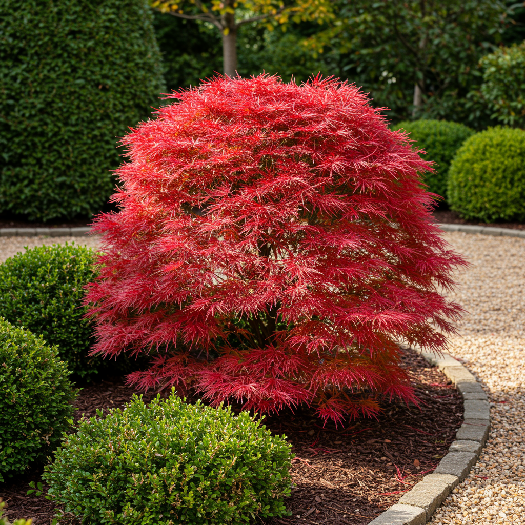 Terrasplant - Japanse Esdoorn - Acer palmatum Shaina - Rood - 2 Planten - Bladverliezend - Pot 19cm Hoogte 70cm