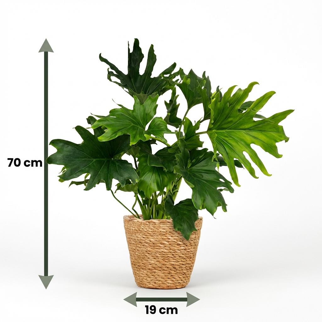 Kamerplant - Philodendron - Philodendron Lickety split - Groen - Weinig onderhoud - 1 Plant - met Mand - Pot 19cm - Hoogte 70cm
