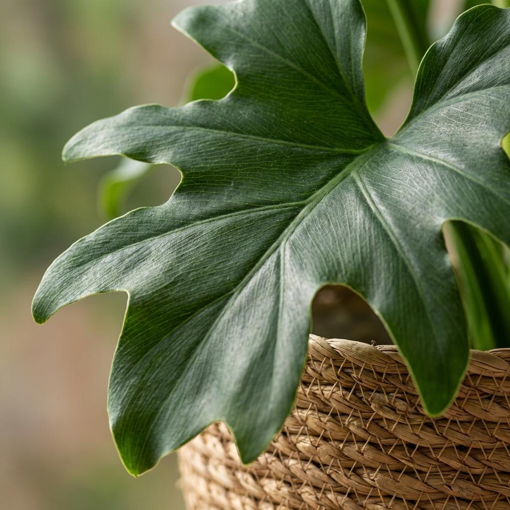Kamerplant - Philodendron - Philodendron Lickety split - Groen - Weinig onderhoud - 1 Plant - met Mand - Pot 19cm - Hoogte 70cm