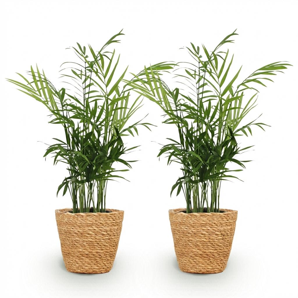 Kamerplant - Chamaedorea elegans - Goudpalm - Huisdiervriendelijke Plant - Groen - 2 Planten - met Mand - Pot 12cm - Hoogte 15cm