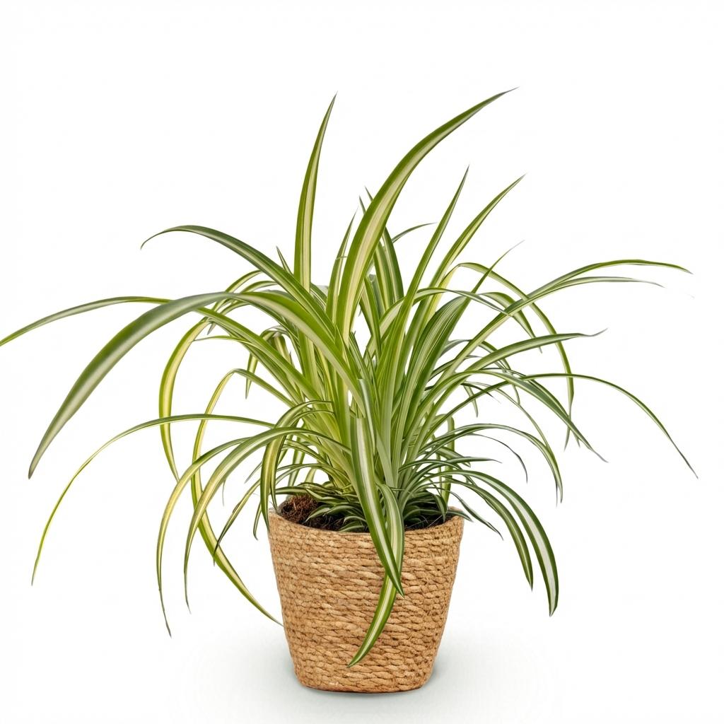 Kamerplant - Chlorophytum comosum Variegatum - Bonte Graslelie - Huisdiervriendelijke Plant - Groen - 1 Plant - met Mand - Pot 12cm - Hoogte 20cm