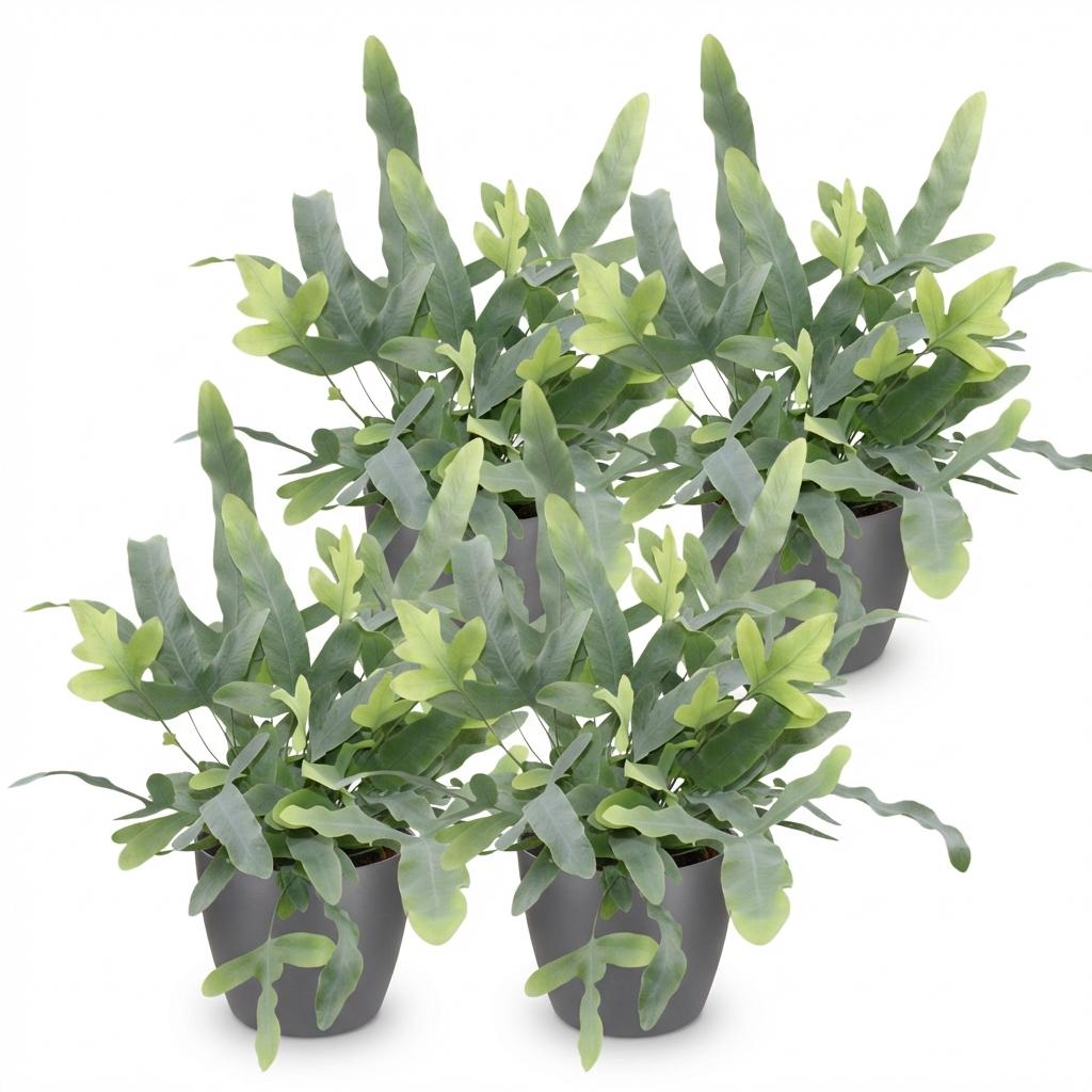 Kamerplant - Phlebodium aureum Blue Star - Blauwe Varen - Huisdiervriendelijke Plant - Blauw - 4 Planten - met Potter Grijs - Pot 12cm - Hoogte 25cm