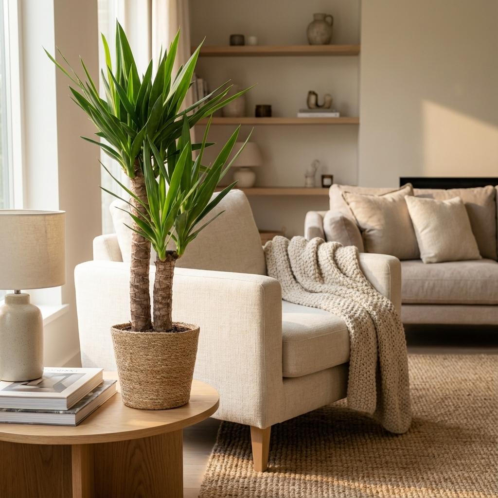 Yucca Elephantipes met Zeegras mand naturel - 90cm - Ø21