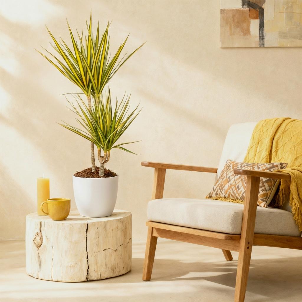 Kamerplanten - Dracaena Sunray - Drakenbloedboom - Weinig onderhoud - Groen - 1 Plant - met Potter Wit - Pot 21cm - Hoogte 90-100cm
