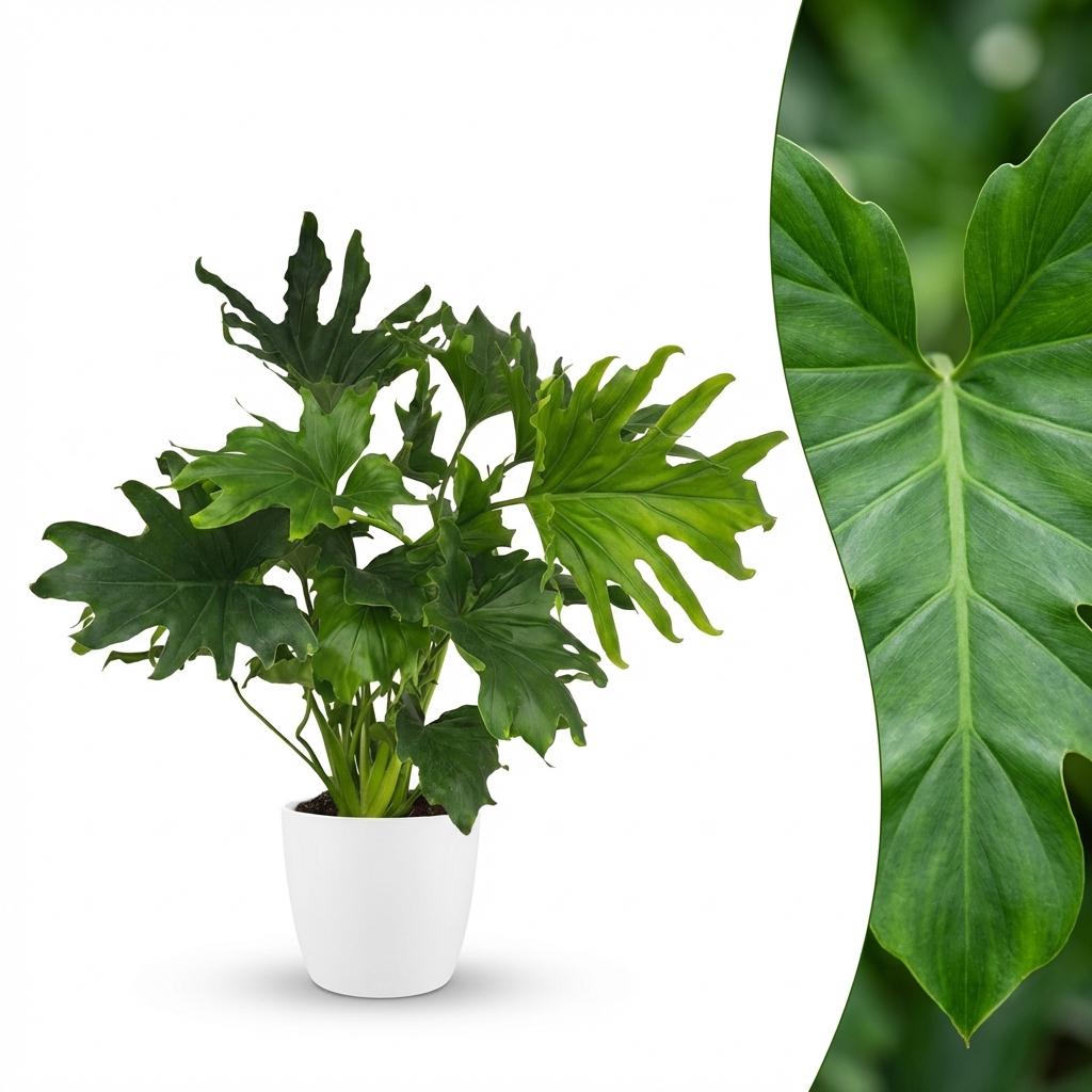 Kamerplant - Philodendron - Philodendron Lickety split - Groen - Weinig onderhoud - 1 Plant - met Potter Wit - Pot 19cm - Hoogte 70cm
