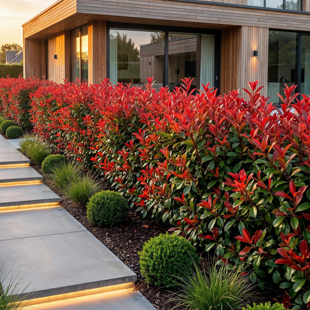 8x Photinia fraseri Red Robin - Glansmispel - Haagplanten - Groenblijvend - Rood - Pot 9cm - Hoogte 25-35cm