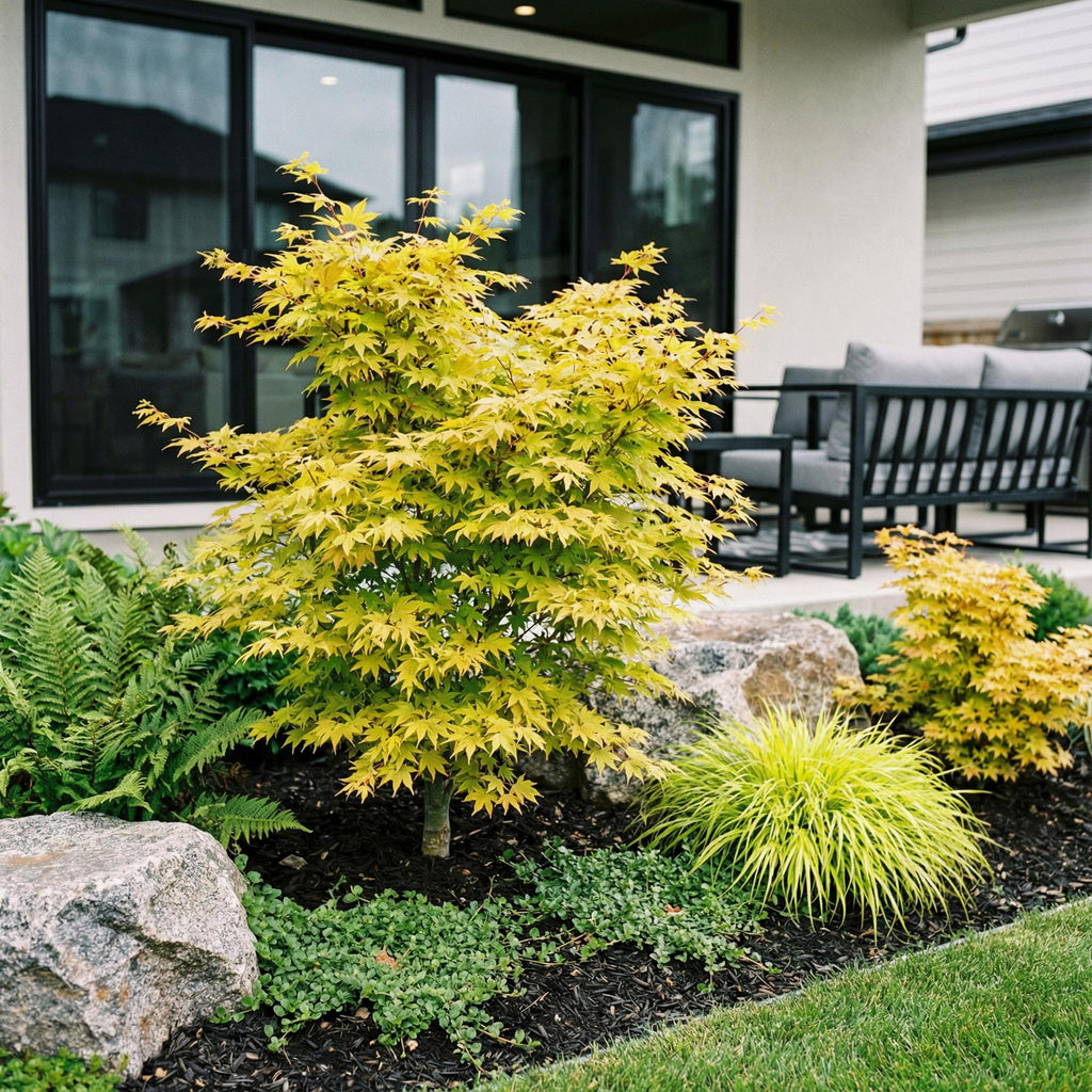 Tuinplant - Acer palmatum Jordan - Japanse Esdoorn - Bladverliezend - Geel - 1 - Pot 26cm - Hoogte 90cm
