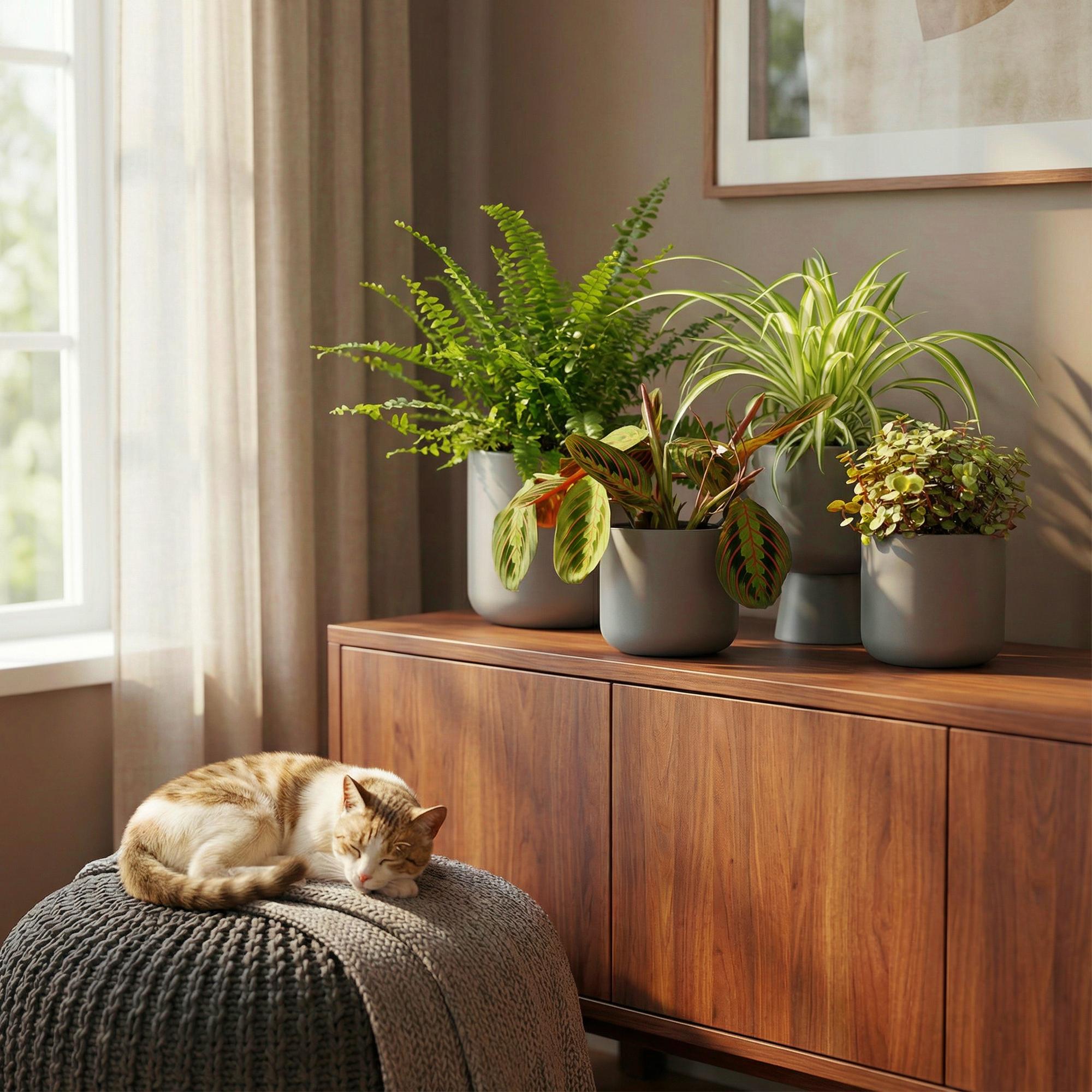 Kamerplant - Chlorophytum - Maranta - Calissia - Nephrolepsis - Mix van 4 - Huisdiervriendelijke Planten - Groen - 4 Planten - Pot 12cm - Hoogte 25cm