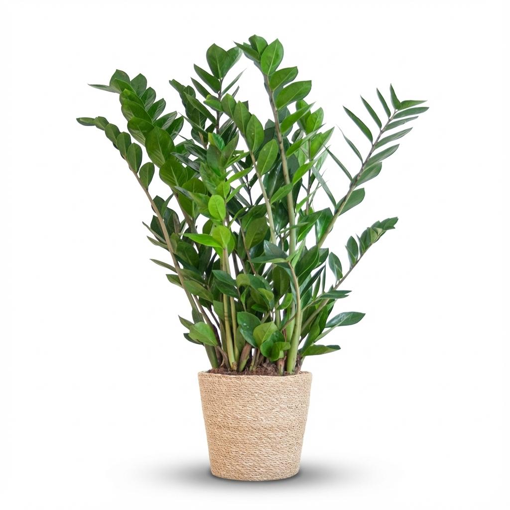 Zamioculcas Zamiifolia met Zeegras mand naturel  - 80cm - Ø21