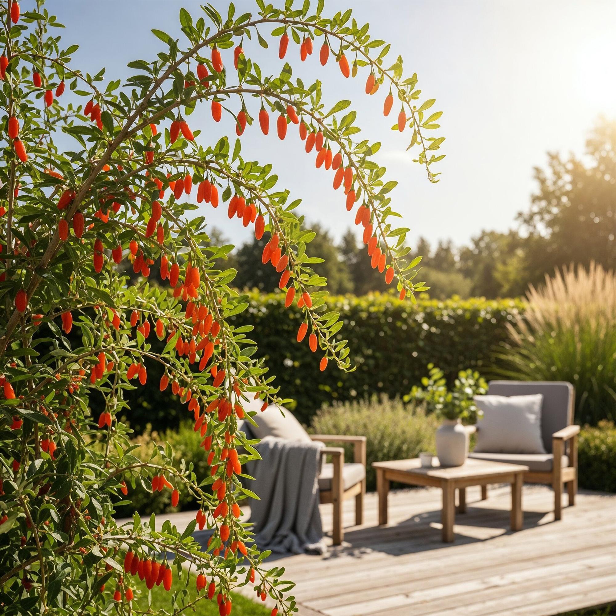 Fruitplanten - Goijbes - Lycium Barbarum - Winterhard - 3 Planten - Pot  9 cm - Oranje - Rode Vrucht