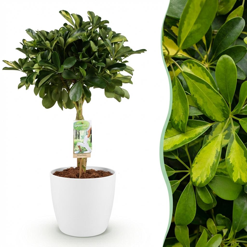 Kamerplanten - Schefflera Gold Capelle - Vingerboom - Weinig onderhoud - Groen - goud - 1 Plant - met Potter Wit - Pot 21cm - Hoogte 70-80cm