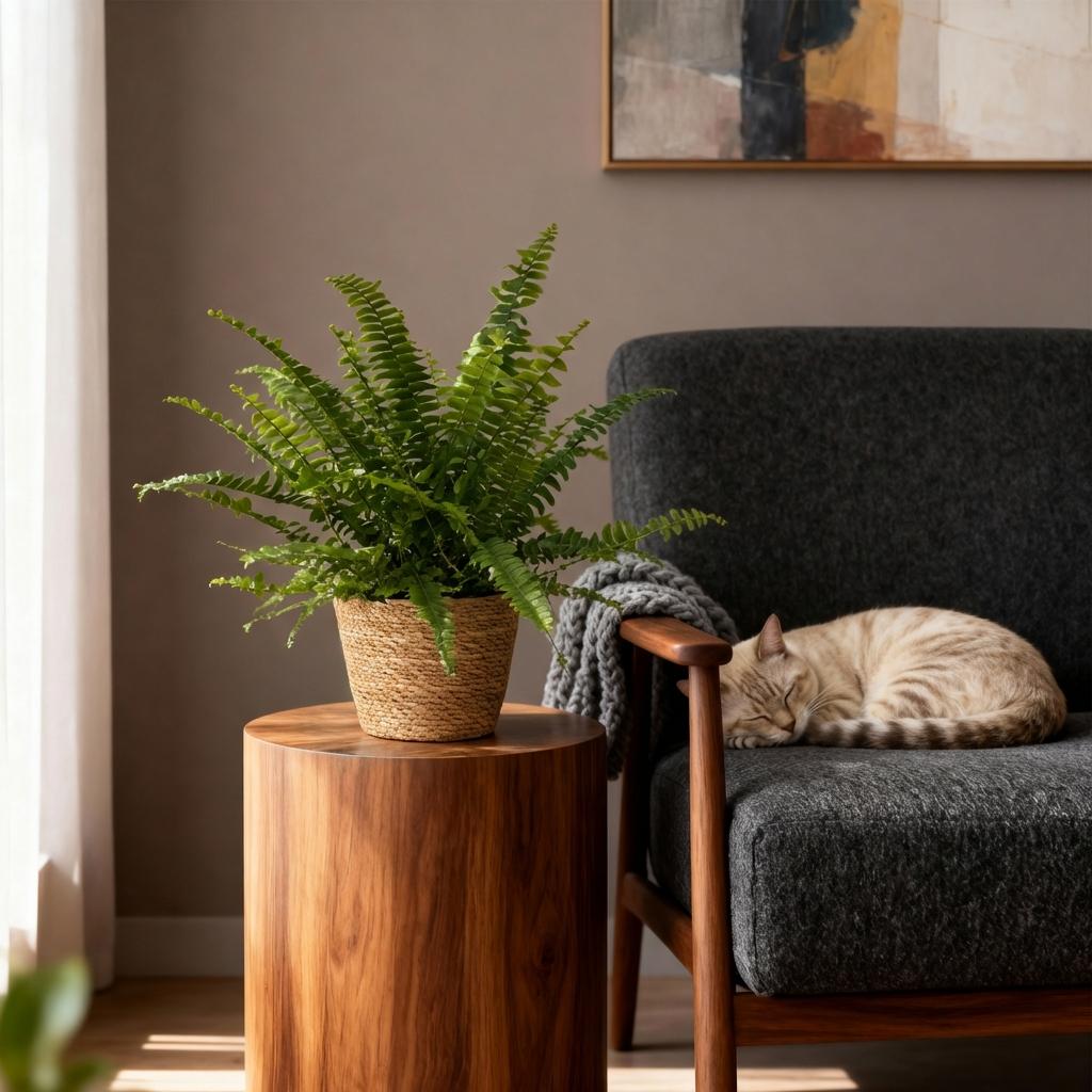 Kamerplant - Nephrolepsis exaltata Green Lady - Varen - Huisdiervriendelijke Plant - Groen - 4 Planten - met Mand - Pot 12cm - Hoogte 25cm
