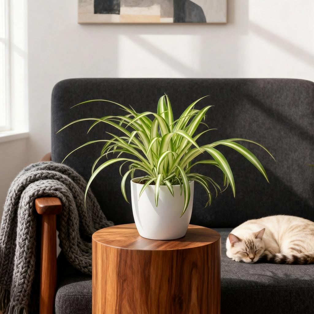 Kamerplant - Chlorophytum comosum Variegatum - Bonte Graslelie - Huisdiervriendelijke Plant - Groen - 2 Planten - met Potter Wit - Pot 12cm - Hoogte 20cm