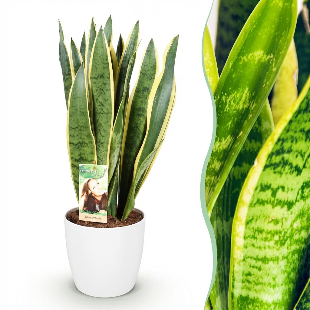 Kamerplanten - Sansevieria Laurentii - Vrouwentong - Weinig onderhoud - Groen - 1 Plant - met Potter Wit - Pot 21cm - Hoogte 70-80cm