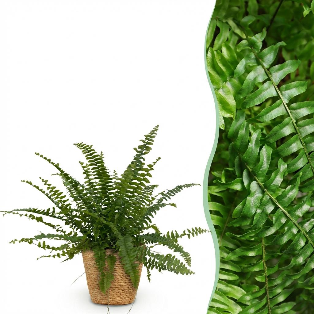 Kamerplant - Nephrolepsis exaltata Green Lady - Varen - Huisdiervriendelijke Plant - Groen - 1 Plant - met Mand - Pot 12cm - Hoogte 25cm